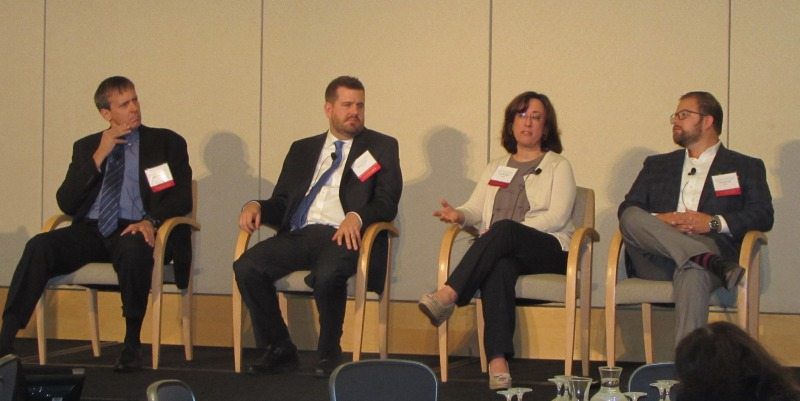 Advanced Mobile Solutions for Citizen Services panelists Erik Augustson (NIH), Alex Kreilein (DHS), Lisa Wolfisch (U.S. Census) and Jacob Parcell (GSA)