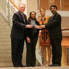 From left: Gov. Terry McAuliffe, Claudette Davis, Kelly Knight and Padhu Seshaiyer
