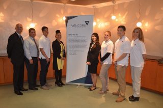 Vencore employees volunteer to support the Space Group STEM event on May 6, 2016. Pictured left to right are Eric Schierling, Ted Spara, Tim Cheng, Toccara Plater, Gloria Rodriguez, Brandi Gross, Vincent Lam, and Judy Gearhart.